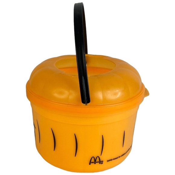 1986 McDonalds Halloween Bucket Orange Pumpkin Happy Meal Pail Hard To Find Face - Picture 4 of 9